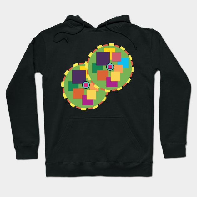 Fun, colorful cogwheels design. Multicolored squares and circles. Original artwork in modern, bright colors. Hoodie by innerspectrum